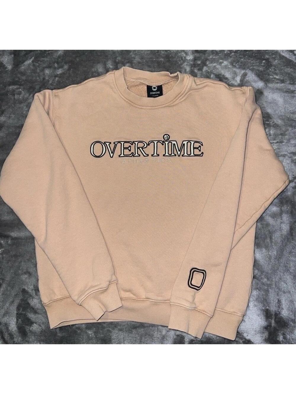 Overtime Beige Crew Neck Pullover Sweatshirt Youth XL
